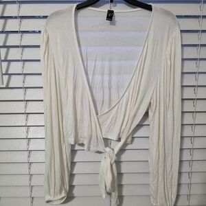 Windsor Cream tie-front long sleeve blouse #casual